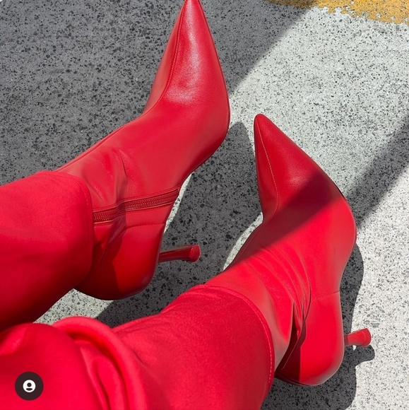 Zara Pointed Toe Heeled Ankle Boots Red - Picture 5 of 13